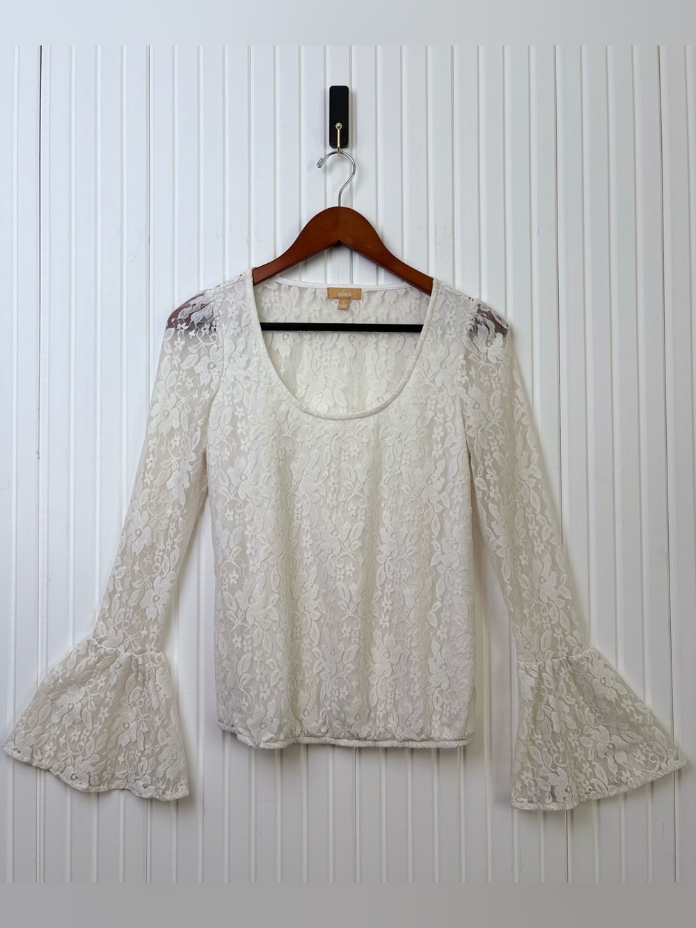 Womens Lace Sheer Flare Sleeve Top S Feminine Fairy Angel Soft Bohemian Dainty